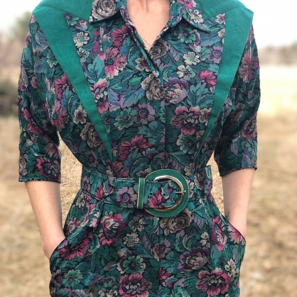 Vtg Positive Influence floral dress with belt - Picture 5 of 9